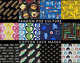 Fandom Pop Culture Washable Cotton Face Masks + Scrunchies - Pleated - Adult Size - Read Item Description