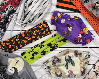 Halloween Washable Cotton Face Masks + Scrunchies - Pleated - Adult Size - Read Item Description