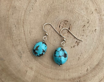 S T I L L  |  Simple Turquoise Dangle Earrings | Minimalist Gold Turquoise Earrings | Aqua Stone Earrings | Gold Turquoise Earrings