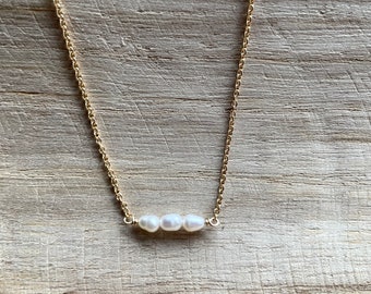 G R A C E F U L | White Seed Pearl Bar Necklace | Gold Filled Dainty Bar Necklace | Pearl Minimalist Necklace | Dainty Pearl Necklace