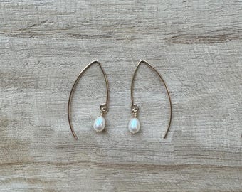 E N C O U R A G E | Dainty White Freshwater Oval Pearl Drop Earrings | Simple White Pearl Earrings | Bridesmaids Earrings | Wedding Earring
