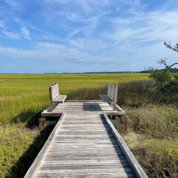 Sit and Stay a While | Peaceful Marsh Overlook Digital Photo | Nature Scene | Serene Skyline Photo | Florida Marsh Photo | Boardwalk Photo