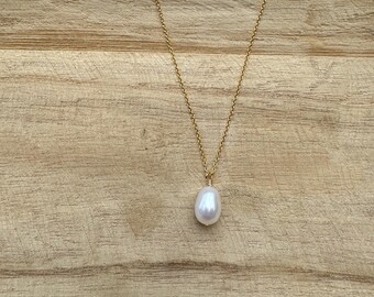 PURE | Oblong Pearl on Cable Chain | Classic Pearl on Dainty Chain | Pearl Pendant on Gold Chain | Bridal Pearl on Gold Filled Chain