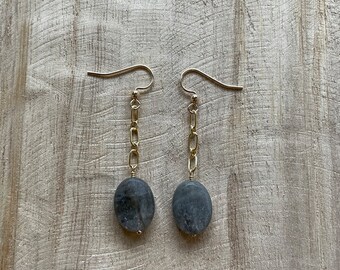 P U R P O S E | Labradorite Paperclip Chain Dangles | Gold Filled Paperclip Gemstone Dangles | Minimalist Grey Gemstone Dangles | Gift