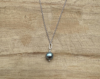 RESTORE | Gray Pearl Pendant on Silver Cable Chain | Silver Simple Pearl Necklace | Grey Pearl with Silver Chain | Classic Pearl Necklace
