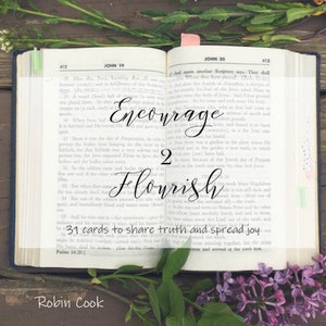 Livro de cartas com imagens bíblicas Encourage 2 Flourish || Cartões devocionais || Cartões com versículos bíblicos || Livro inspirador