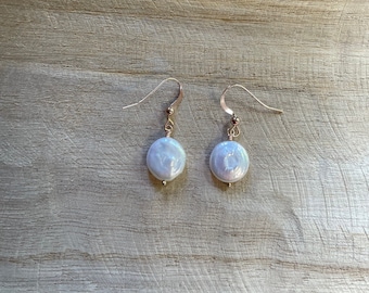 H O P E | Rose Gold Coin Pearl Earrings | Simple Pearl Drop Earrings | Bridesmaids Earrings | Minimalist Rose Gold Filled Pearl Earring