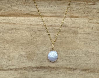 BELONG | Coin Pearl and Gold Paperclip Chain Necklace | Minimalist Pearl Necklace | Coin Pearl and Gold Filled Chain | Unique Pearl Necklace