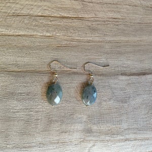 S H I N E | Oval Labradorite Earrings | Gold Filled Labradorite Dangles | Simple Gemstone Earrings | Minimalist Labradorite Earrings | Gift