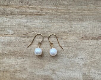 S W E E T | White Freshwater Pearl Drop Earrings | Simple White Pearl Earrings | Pearl Bridesmaids Earrings | Gold Filled Pearl Earring |
