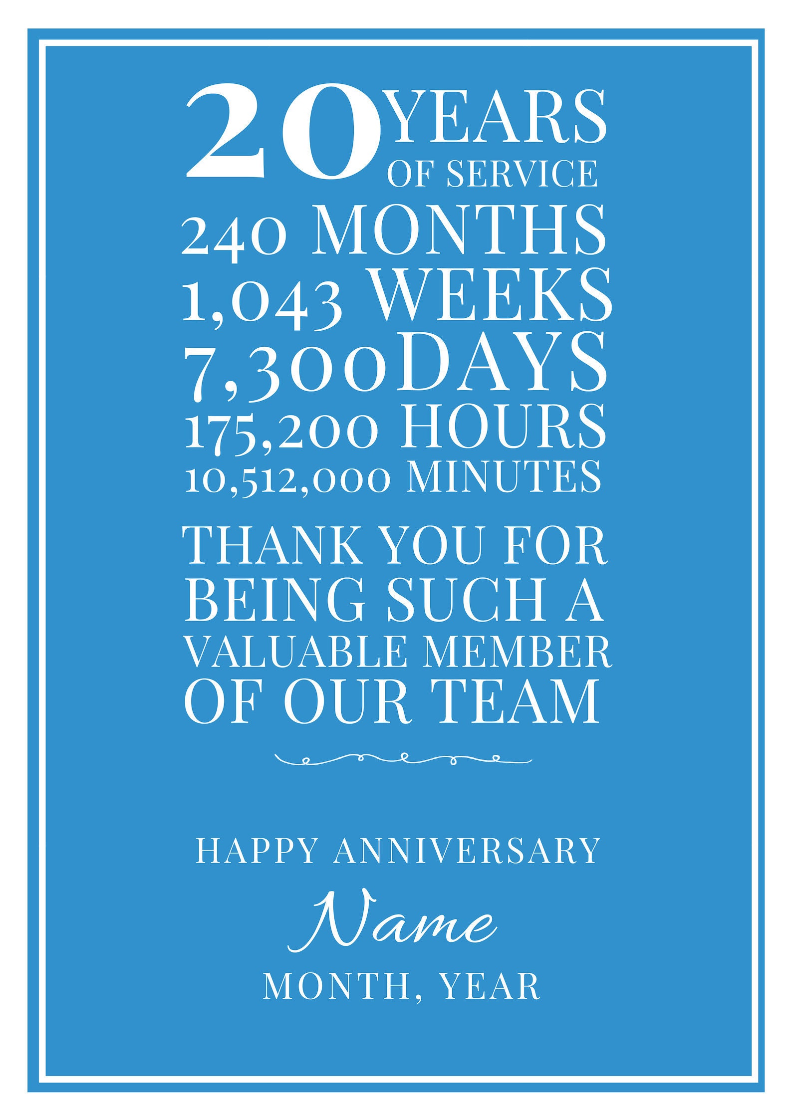 Work Anniversary Gift 20 Years Customizable Digital | Etsy