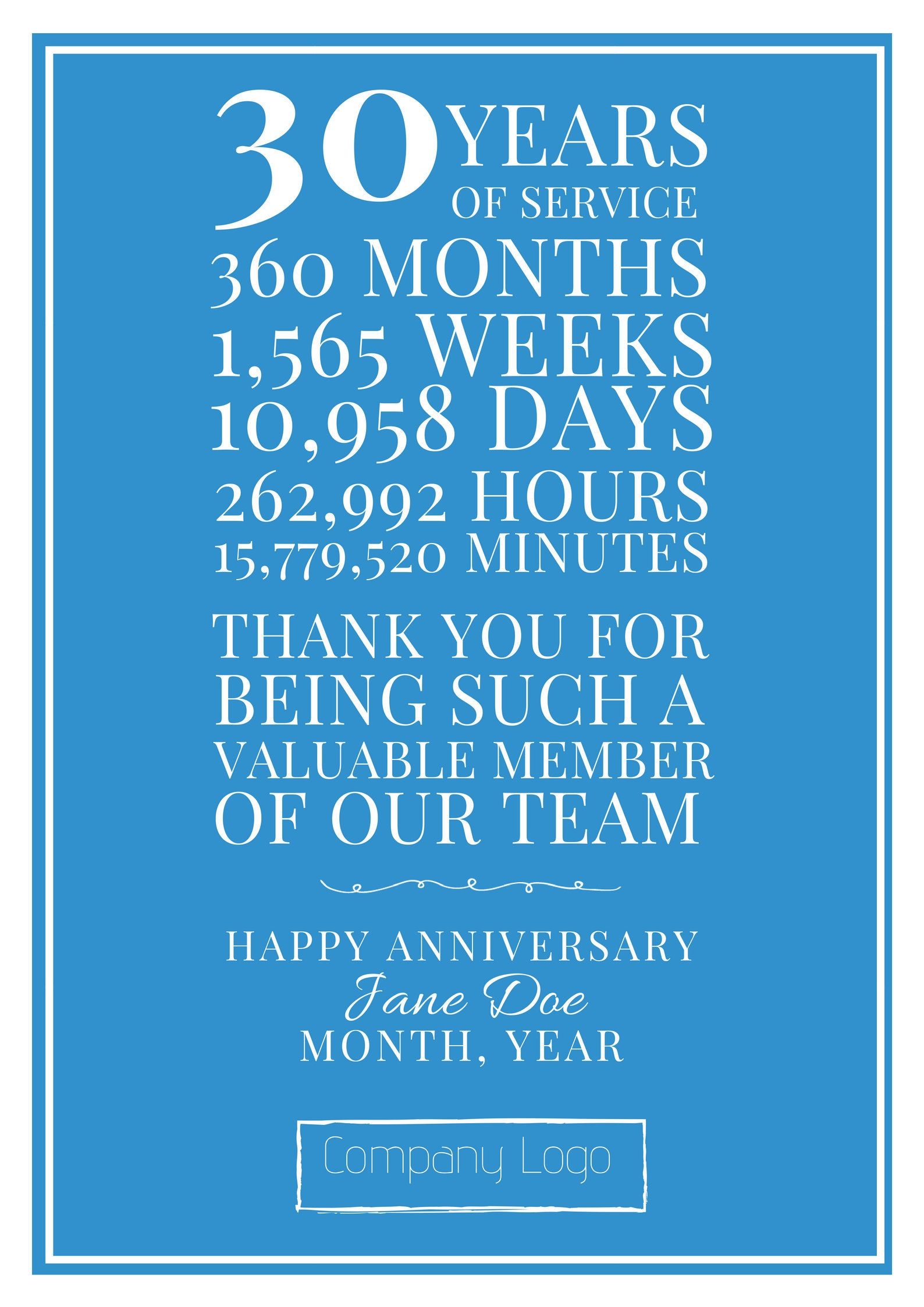 Work Anniversary Gift 30 Years Customizable Digital | Etsy