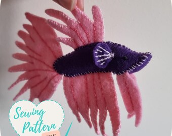 Padrão de costura feltro betta peixe pelúcia tutorial com instruções diy costurado à mão animal de pelúcia combate peixes aquário tropical amigo