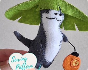 Tutorial de padrão de costura à mão de pelúcia Odder Otter, enfeite de feltro, pelúcia para jogos, faça você mesmo, fácil de costurar