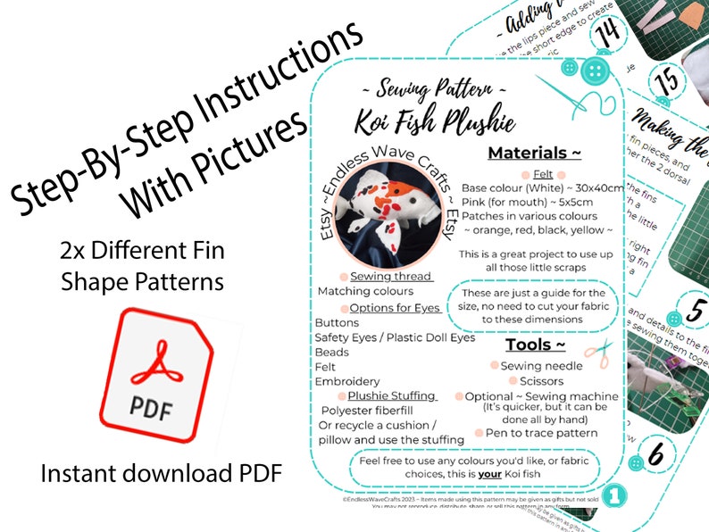 Krill Sewing Pattern Digital PDF Fish Sewing Pattern Koi Carp Japanese Plush Hand Sew Felt ...
