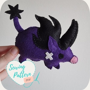 FFXIV Baby Behemoth Plush Hand Sewing Pattern Tutorial Felt Ornament Gaming Plushie DIY Easy Sew Your Own