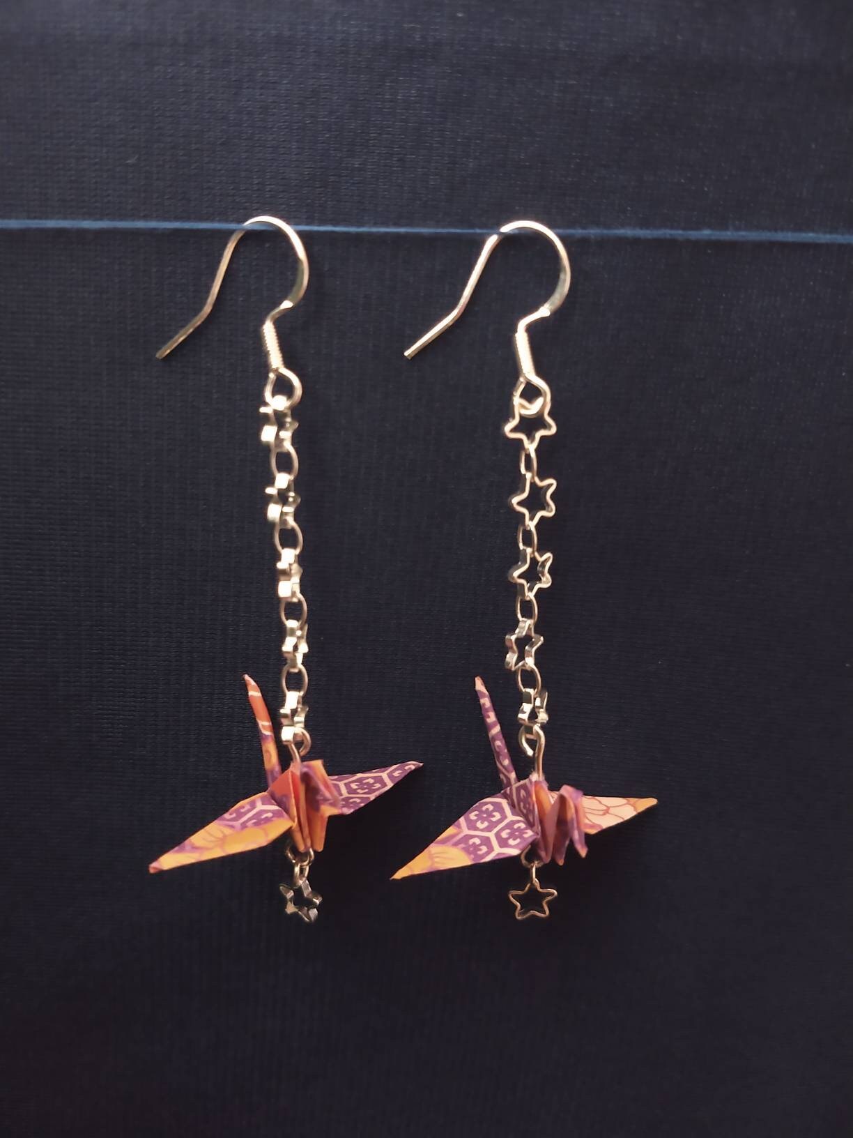 Handmade Origami Paper Crane earrings with stars Etsy.de
