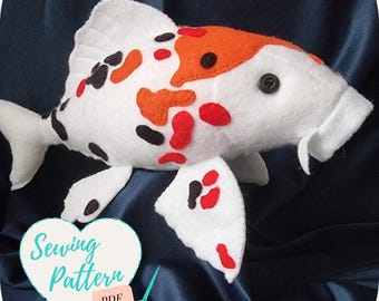 Digital pdf padrão de costura de peixe koi carpa japonês pelúcia mão costura feltro artesanato tutorial brinquedo de pelúcia