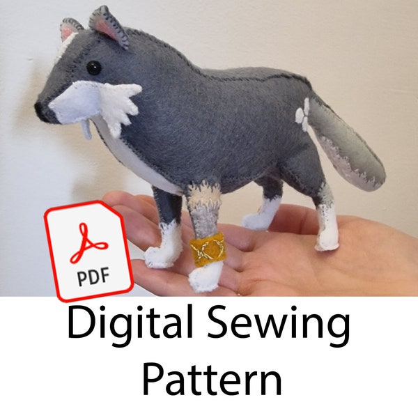 Hand Sewn Felt Plushie Pattern ~ Torgal Wolf FF16 ~ Sew Your Own Wolf Sewing Template ~ Gift for Gamer ~ Digital Download PDF