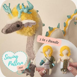 TotK Sewing Pattern Bundle Light Dragon and Link 3 in 1 Hand Sewn Felt Plush Doll Soft Toy