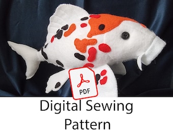 Digital PDF Sewing Pattern ~ DIY Koi Carp Make Your Own Japanese Fish Plush ~ Digital Download Felt Plushie Toy