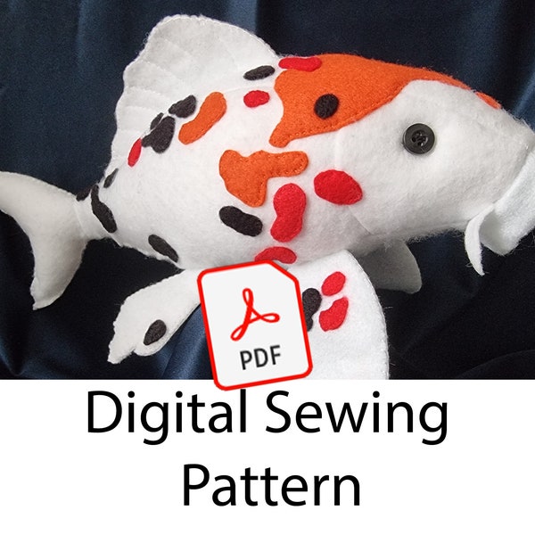 Digital PDF Sewing Pattern ~ DIY Koi Carp Make Your Own Japanese Fish Plush ~ Digital Download Felt Plushie Toy