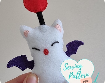 Moogle FFXIV Padrão de costura manual de pelúcia Tutorial Enfeite de feltro para jogos FF14 Kupo Plushie DIY fácil costurar seu próprio