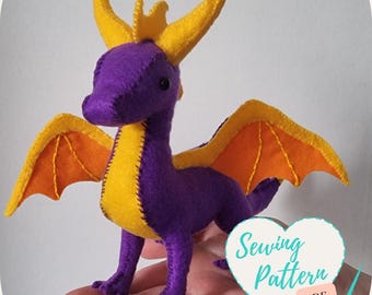 Padrão de costura de mão de dragão de feltro Costure seu próprio tutorial digital Brinquedo de pelúcia de pelúcia Artesanato mítico