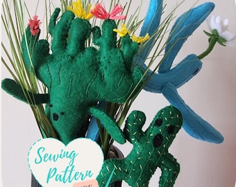Pacote Cactuar 3 em 1 Padrão de costura à mão Feltro Pelúcia Tutorial Jogos FF14 Pelúcia DIY Fácil Costure o seu próprio