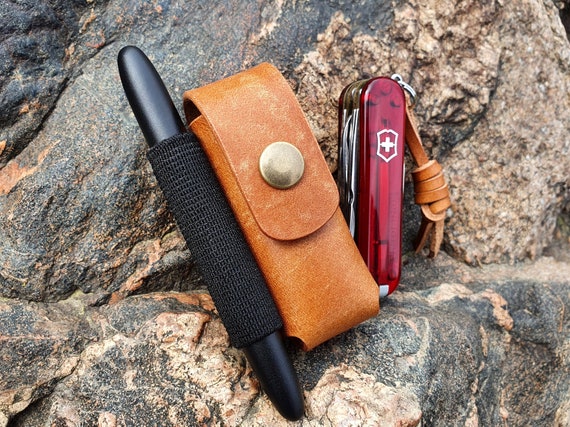 Leather Belt Pouch for Victorinox Mini Champ With Elastic Band Loop for  Fisher Space Pen Bullet 