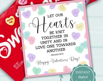 LDS Valentine Tag Printable Digital Download, Hearts Knit Together, Primary Valentine, Relief Society Valentine, Young Women's Valentine