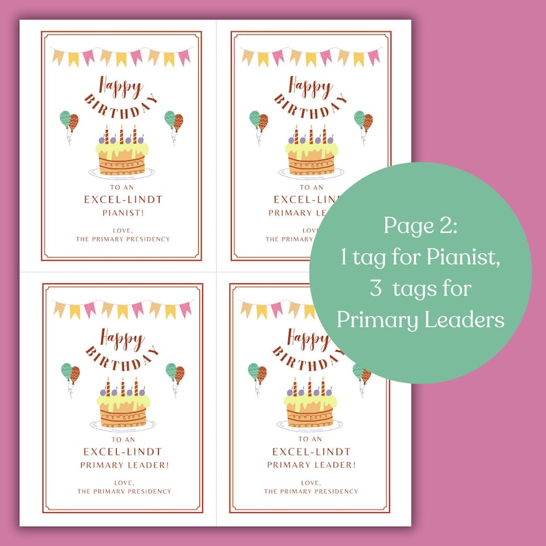 LDS Primary Teacher Birthday Gift Tag, Happy Birthday to Excel-lindt ...