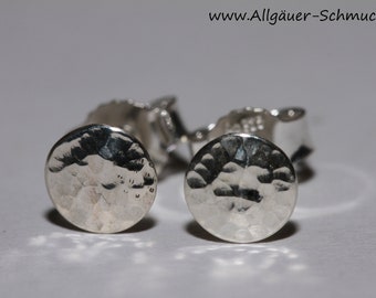 5 mm 925 silver stud earrings hammered, round stud earrings, earrings, women and men stud earrings