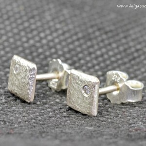925 silver stud earrings, silver stud earrings, hammered and matted, earrings, square women's and men's stud earrings silver image 3