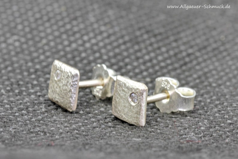 925 silver stud earrings, silver stud earrings, hammered and matted, earrings, square women's and men's stud earrings silver image 3