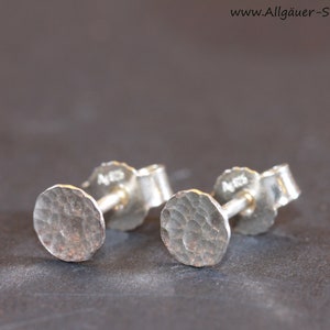 4 mm 925 silver stud earrings hammered round small plug flat minimalist earrings for men and women earring small minimalist