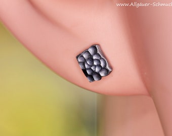 schwarze 925 Silber Ohrstecker geschmiedet flache vierkant Ohrringe Herren und Damen Ohrring kleine minimalistische Ohrstecker