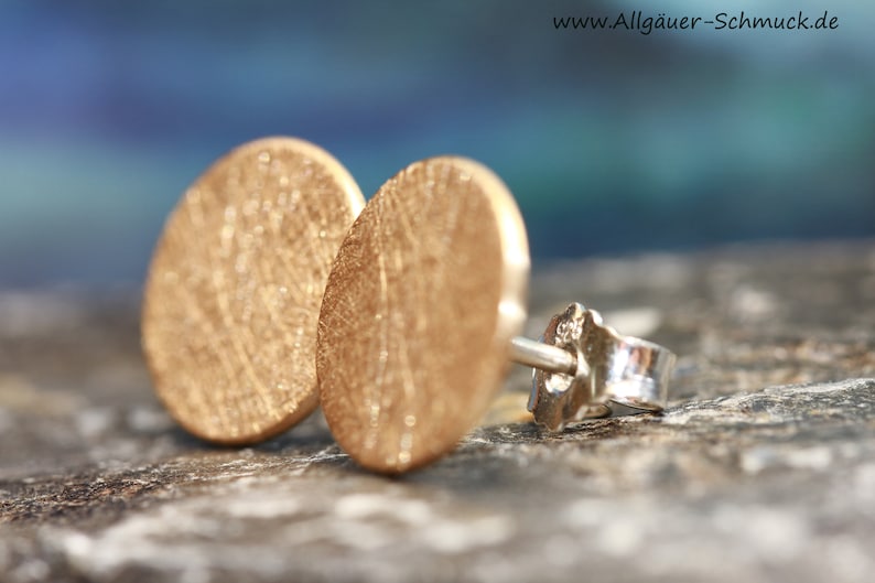 goldene 925 Silber Messing Ohrstecker gebürstete runde flache kleine mini Ohrringe Stecker rund für Männer und Frauen Bild 2