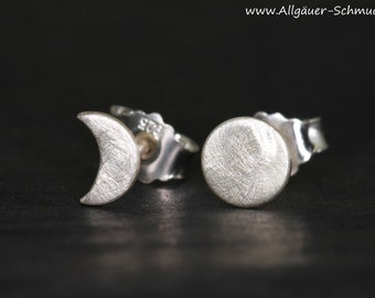 6 mm 925er Silber Ohrstecker Mondphasen runde Ohrstecker Silber Ohrringe Silber Herren und Damen Silber Ohrring minimalistische Ohrstecker
