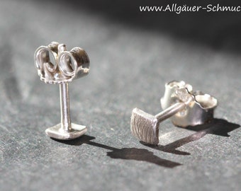 small 925 silver plug, 3.5mm x 3.5mm square silver jewelry earrings hammered and matte, earrings for women and men