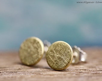goldene 925 Silber Messing Ohrstecker gebürstete runde flache kleine mini Ohrringe Stecker rund für Männer und Frauen