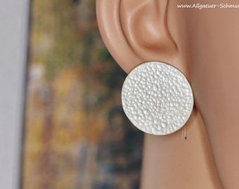 25 mm große gehämmerte 925 Silberohrstecker geschmiedet runde flache Ohrstecker Silber Ohrringe Damen Silberohrringe minimalistische Stecker