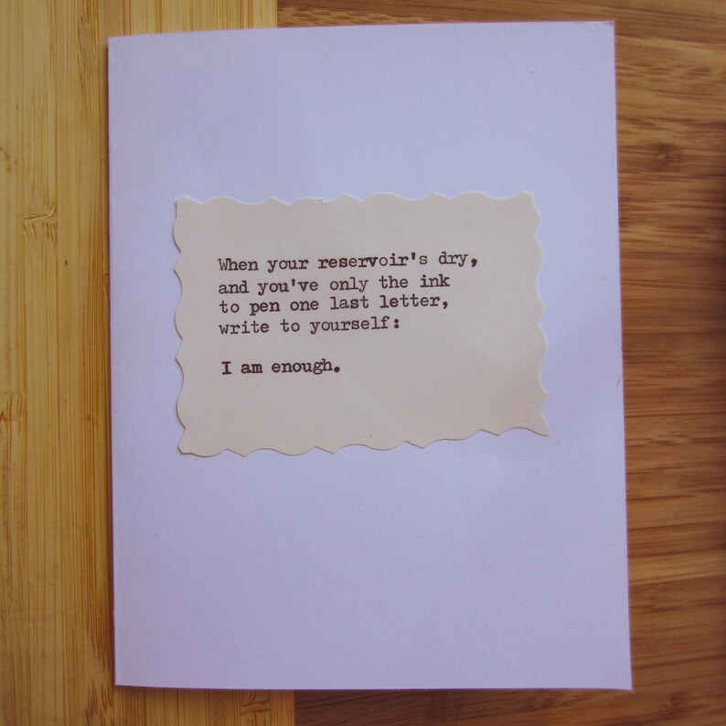 You Are Enough Poem Friends Greeting Card Selflove Note Etsy