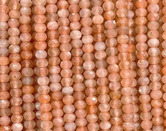 Sunstone Rondelle Faceted Beads Orange Micro Gemstone Spacer Beads For Jewelry Making DIY Bracelet