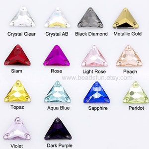 Triangle Sew On Rhinestones: Crystal Glass Garment Gems (12mm, 16mm)