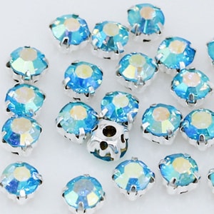 AB Crystal Sew-On Rhinestones: Sparkling Montees, Silver Setting
