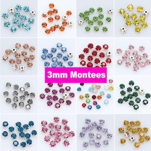 3mm Crystal Rhinestones: 100pc Sew-On Round Chatons with Silver Setting