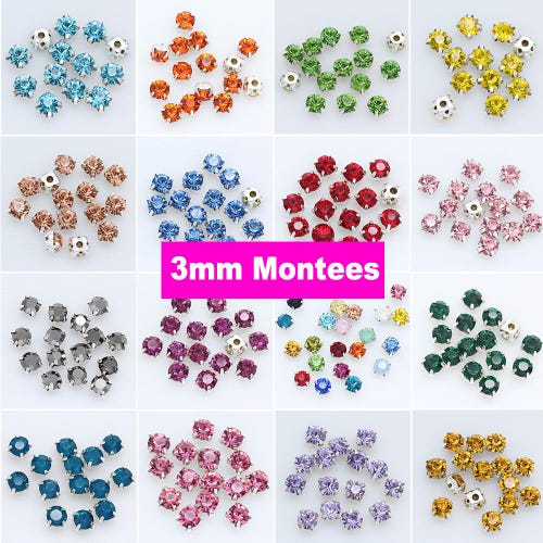 3mm Crystal Rhinestones: 100pc Sew-On Round Chatons with Silver Setting