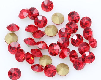 Red Chatons Pointed Back Rhinestones Loose Beads Jewelry Making Gems Siam Bling Embellishments 1mm 2mm 3mm 4mm 5mm