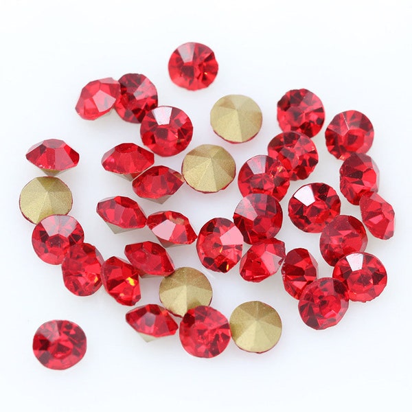 Red Chatons Pointed Back Rhinestones Loose Beads Jewelry Making Gems Siam Bling Embellishments 1mm 2mm 3mm 4mm 5mm